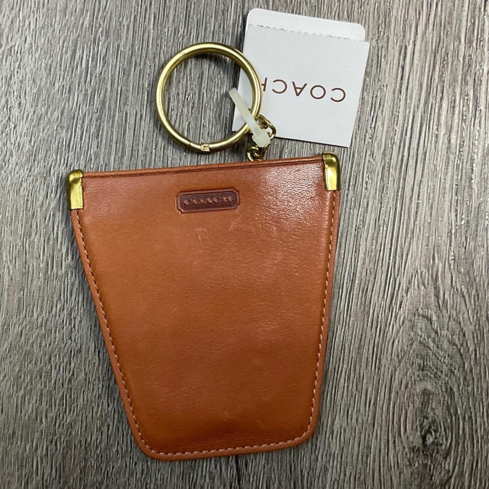 NWT Vintage Coach Leather Tan Squeeze Key Case Pouch Coin Holder‎ Brass Ring